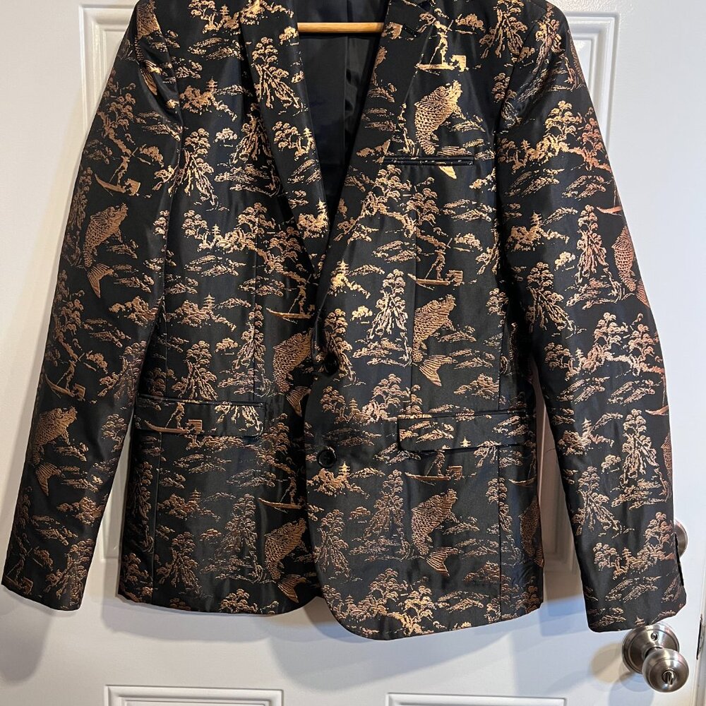 ASOS Black and Gold Metallic Far East Toile Print Dinner Jacket Men's 40R